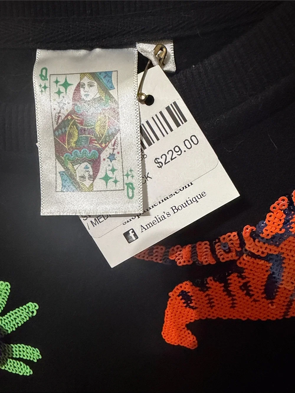 QUEEN OF SPARKLES Black Sweater with Neon Animal Appliqués - Picture 12 of 12